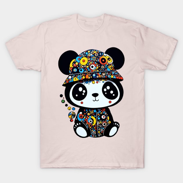 Cute Panda with Dottie Hat T-Shirt by LyndiiLoubie